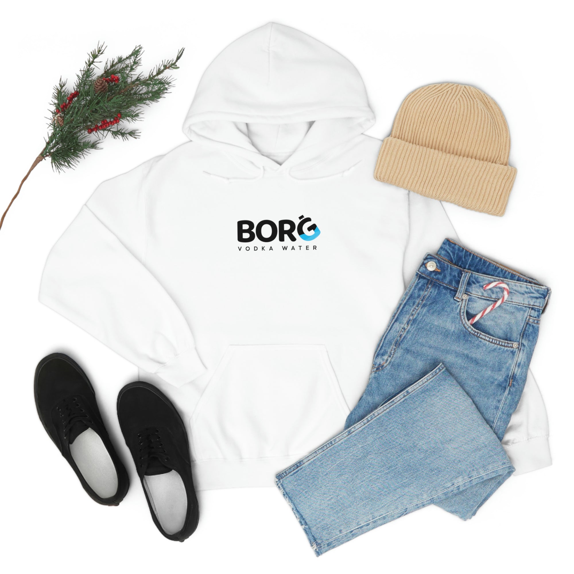 Borg White Hooded Sweatshirt and Accessories