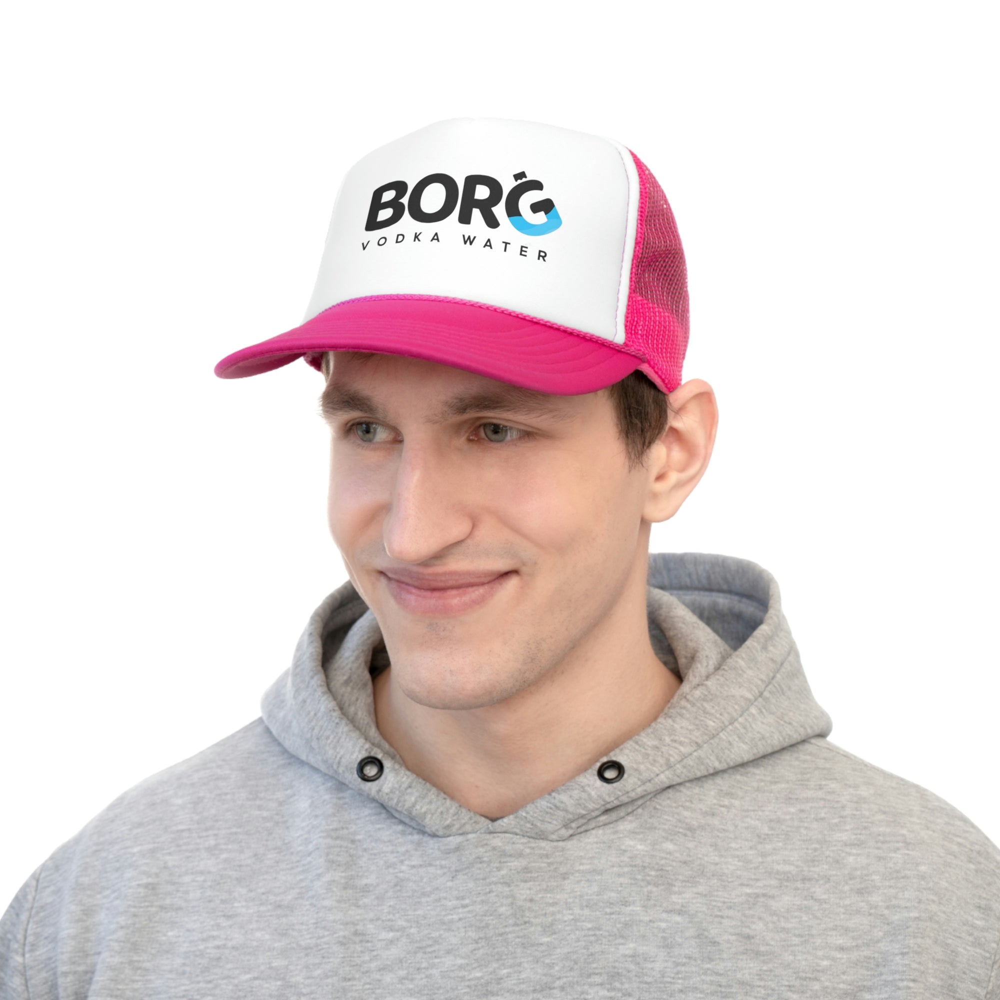 Man wearing Borg Hoodie and Trucker Hat
